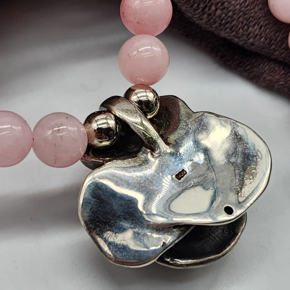Roses Quartz Genuine Necklace 925 Sterling Silver Rose Pendant Unique Design